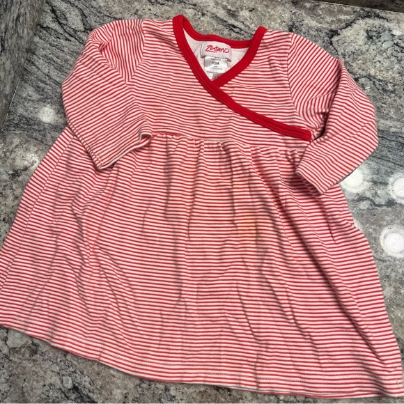 GUC ZUTANO RED AND WHITE STRIPED CHRISTMAS DRESS SZ 12m - Picture 4 of 5